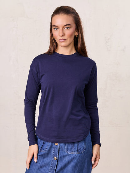 Oversized Rounded Hem T-Shirt-Navy
