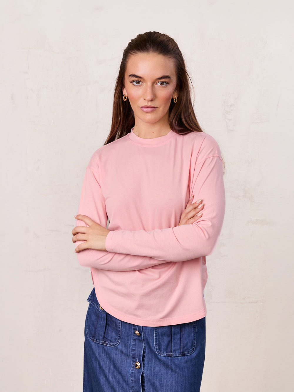 Oversized Rounded Hem T-Shirt-Peach