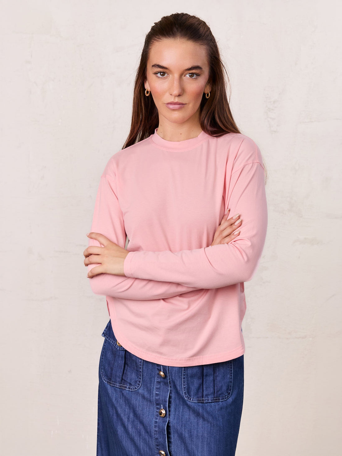 Oversized Rounded Hem T-Shirt-Peach