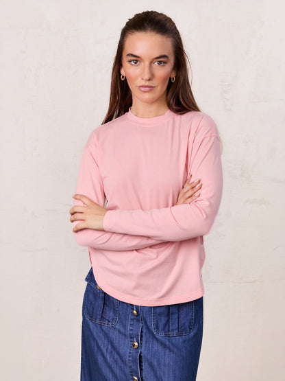 Oversized Rounded Hem T-Shirt-Peach