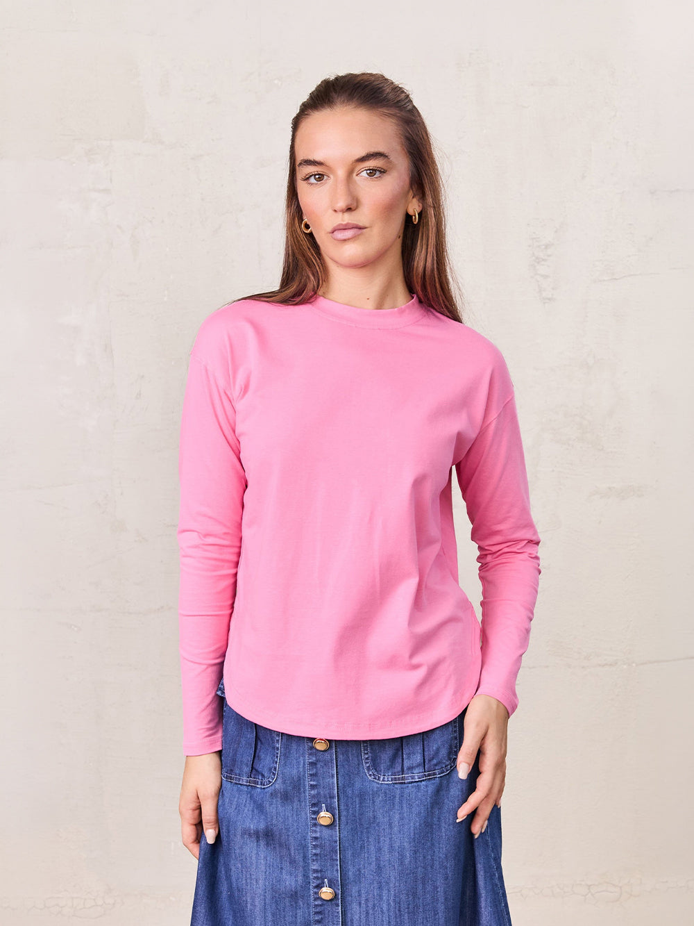 Oversized Rounded Hem T-Shirt-Pink