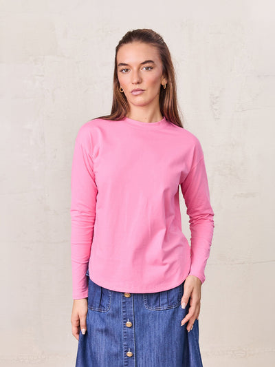 Oversized Rounded Hem T-Shirt-Pink