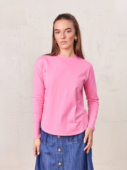 Oversized Rounded Hem T-Shirt-Pink