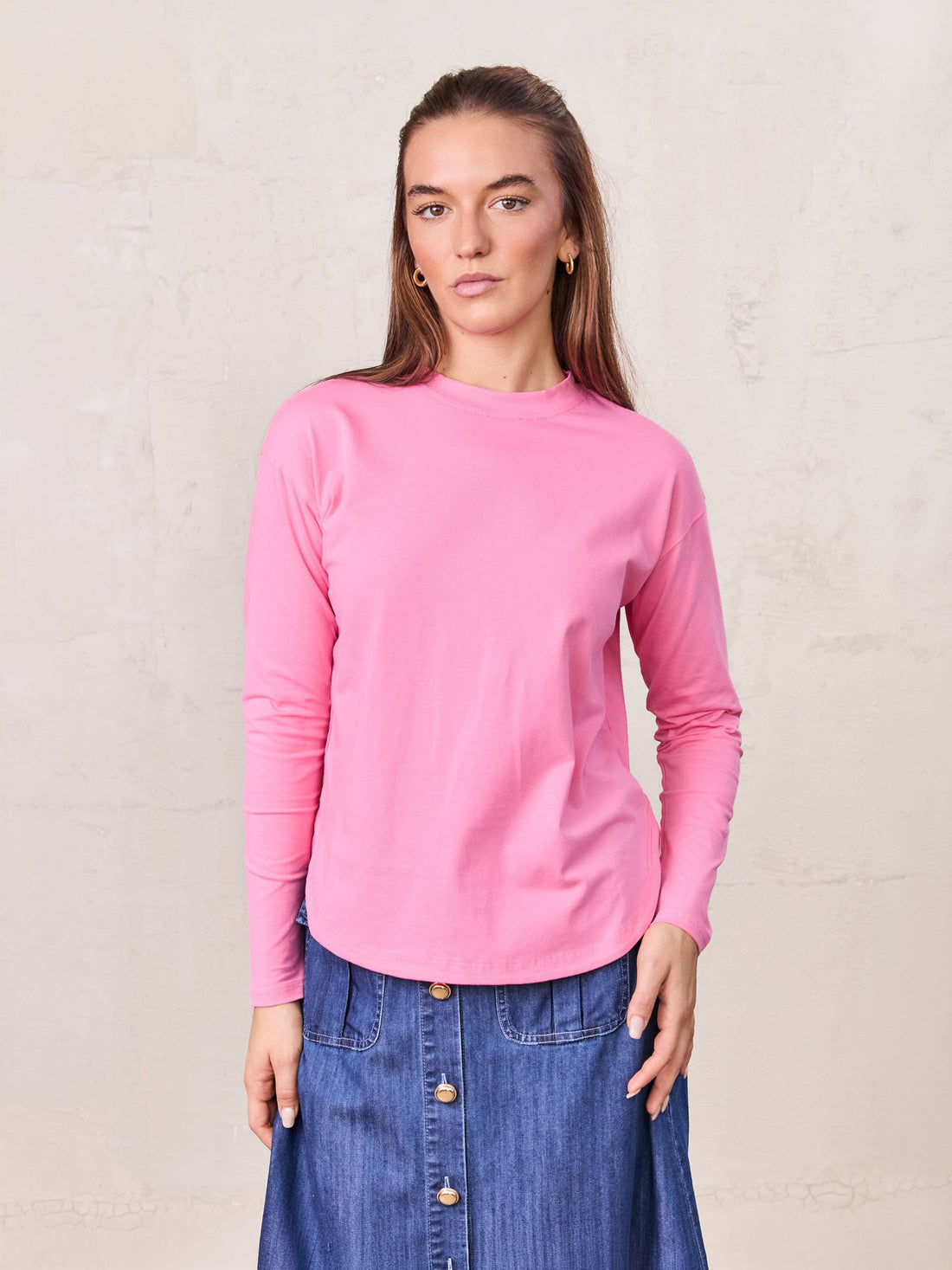 Oversized Rounded Hem T-Shirt-Pink