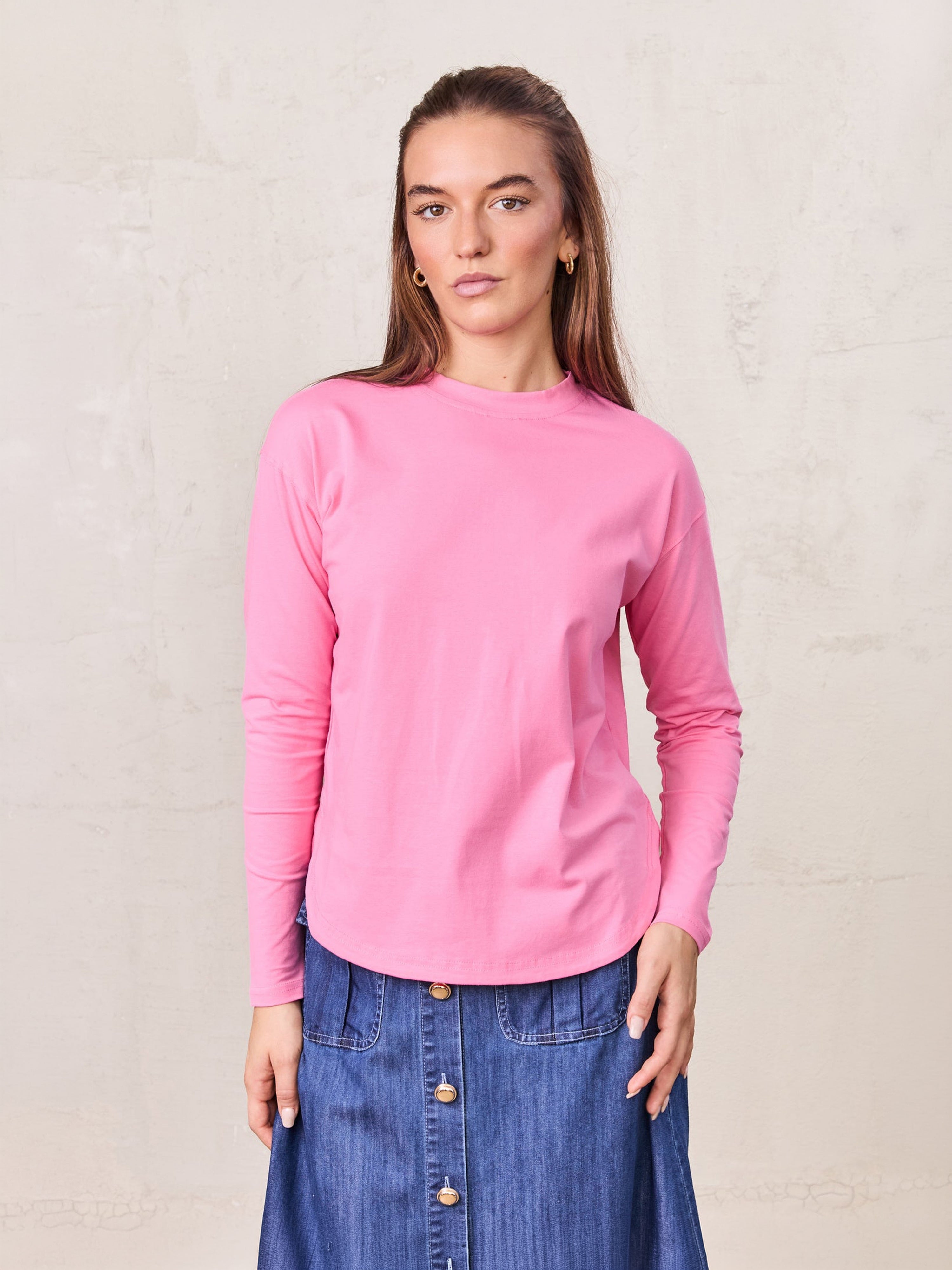 Oversized Rounded Hem T-Shirt-Pink