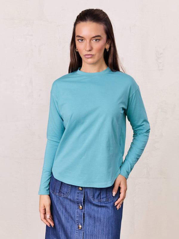 Oversized Rounded Hem T-Shirt-Teal