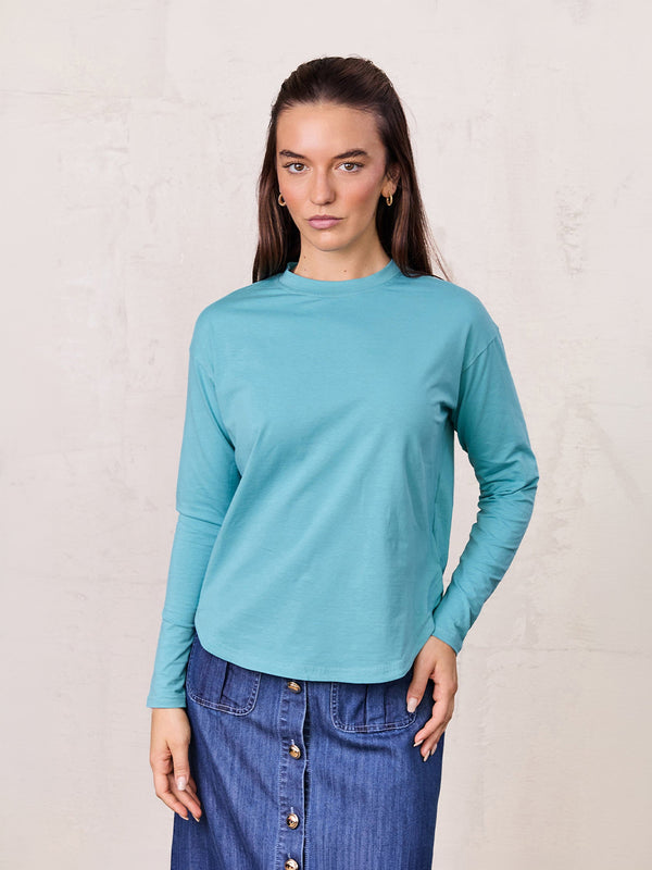 Oversized Rounded Hem T-Shirt-Teal