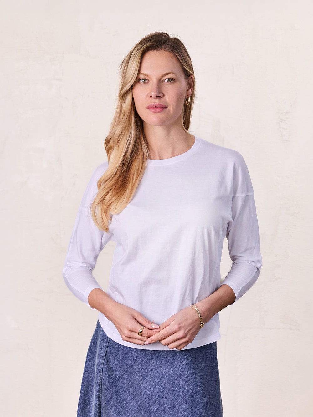 Oversized Rounded Hem T-Shirt-White