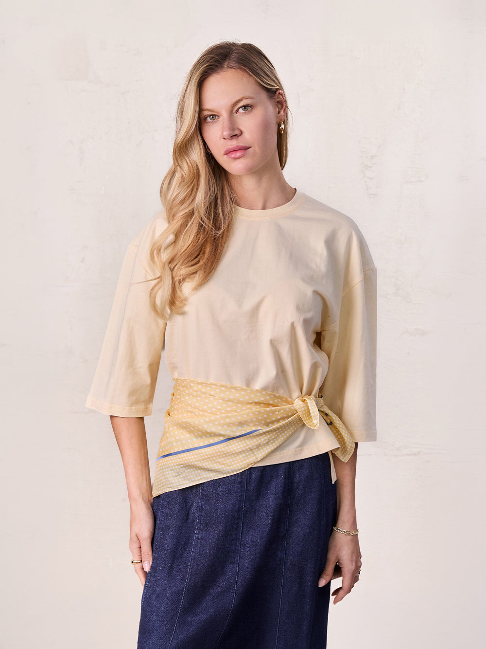 Oversized Rounded Hem T-Shirt-Yellow