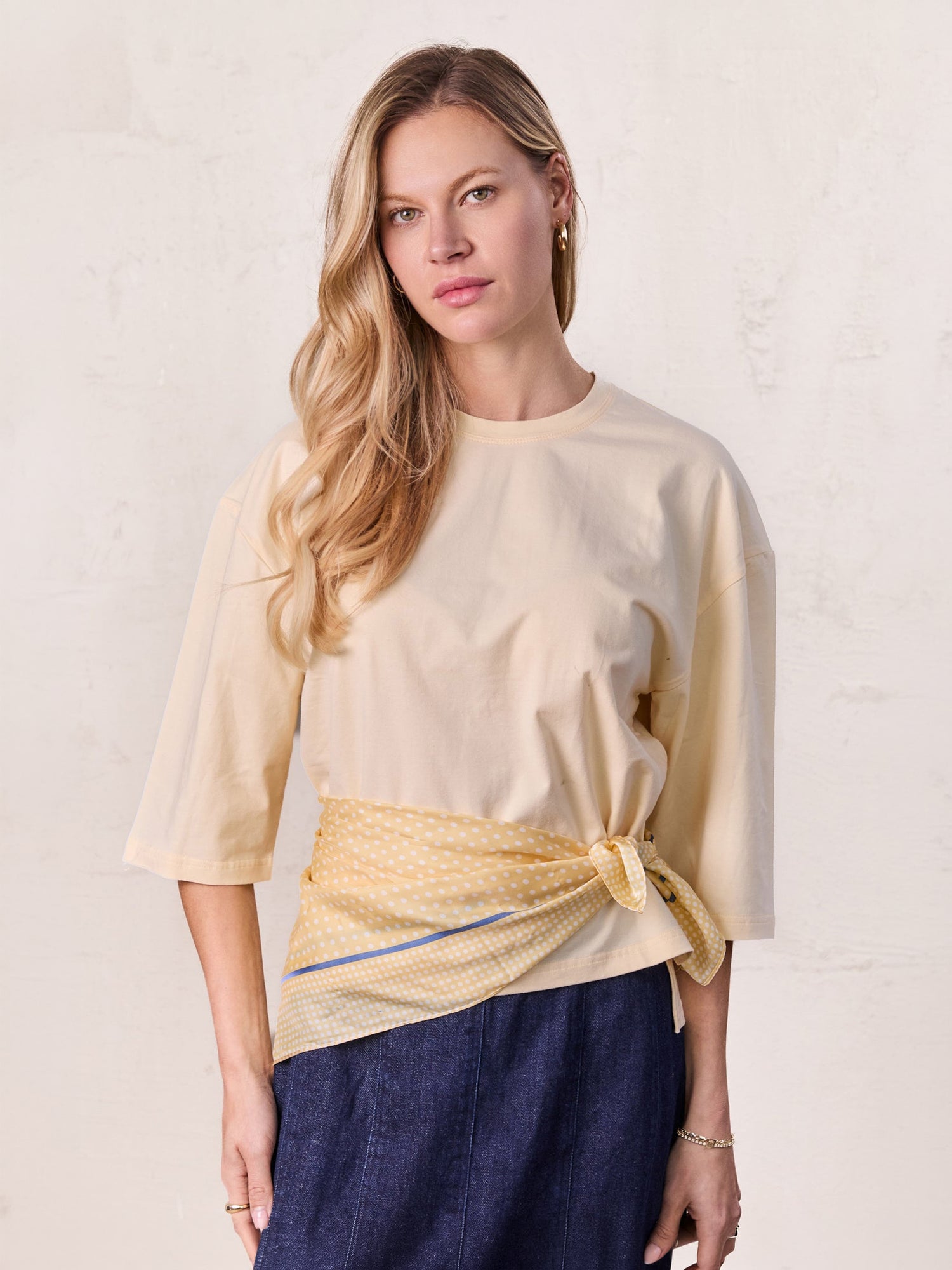 Oversized Rounded Hem T-Shirt-Yellow