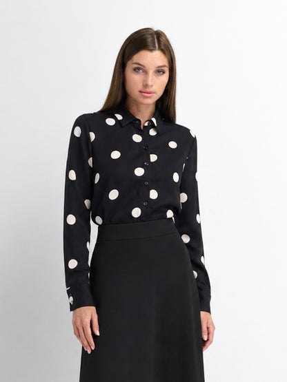 Oversized Satin Blouse-Black/Cream Polka Dot