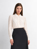 Oversized Satin Blouse-Cream Small Polka Dot