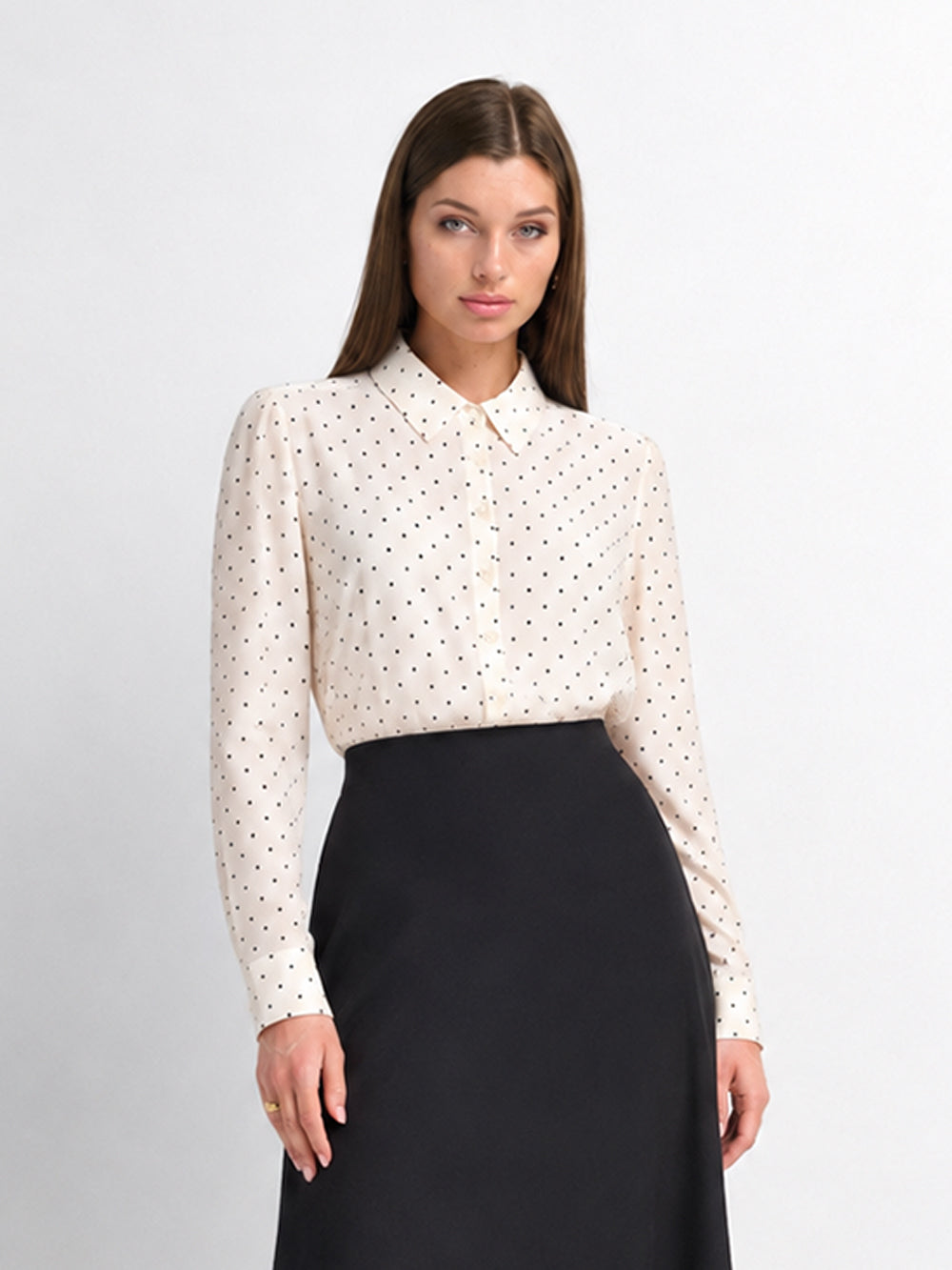 Oversized Satin Blouse-Cream Small Polka Dot