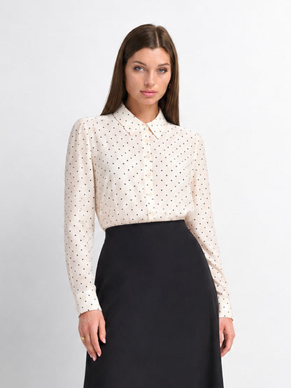Oversized Satin Blouse-Cream Small Polka Dot
