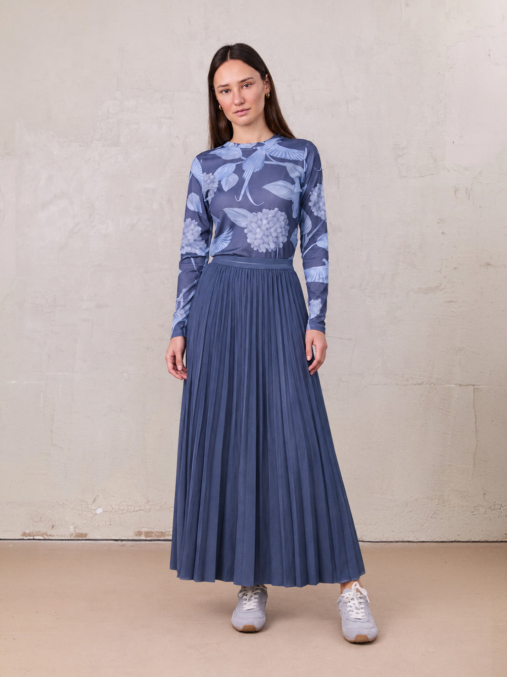 PLEATED SKIRT 37"-DENIM DARK BLUE