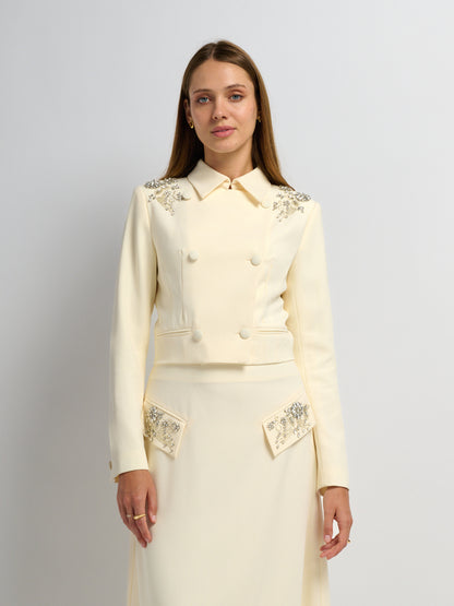 Crop Embelished Jacket - Cream