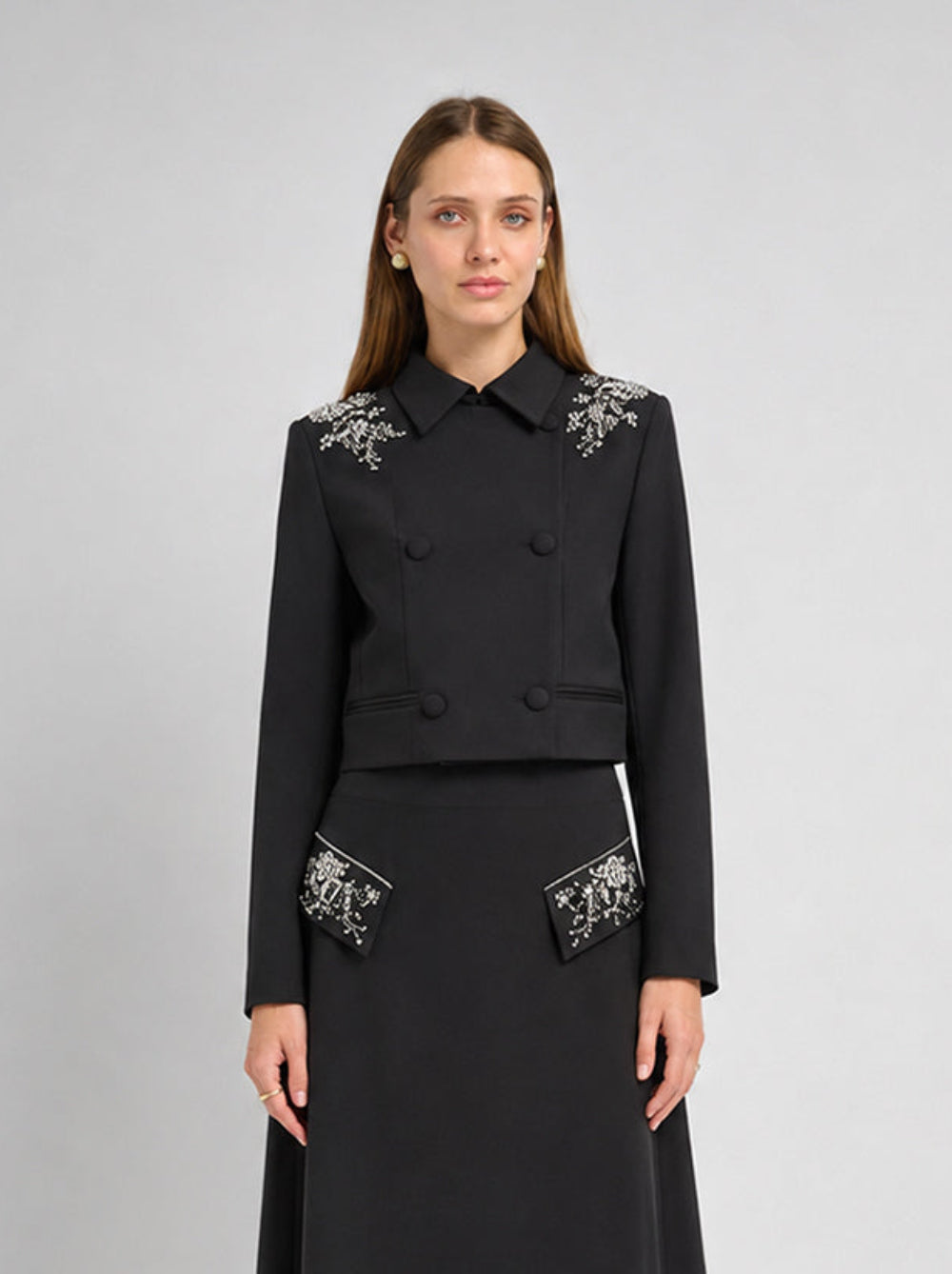 Crop Embelished Jacket - Black