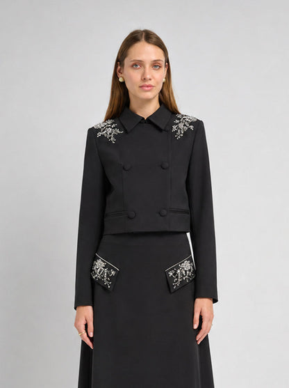 Crop Embelished Jacket - Black