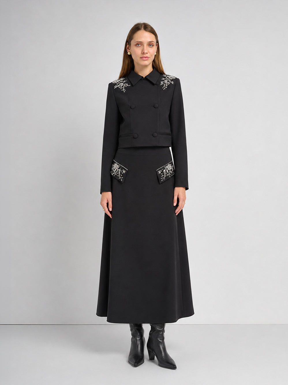 Aline Embelished Pocket Skirt - Black