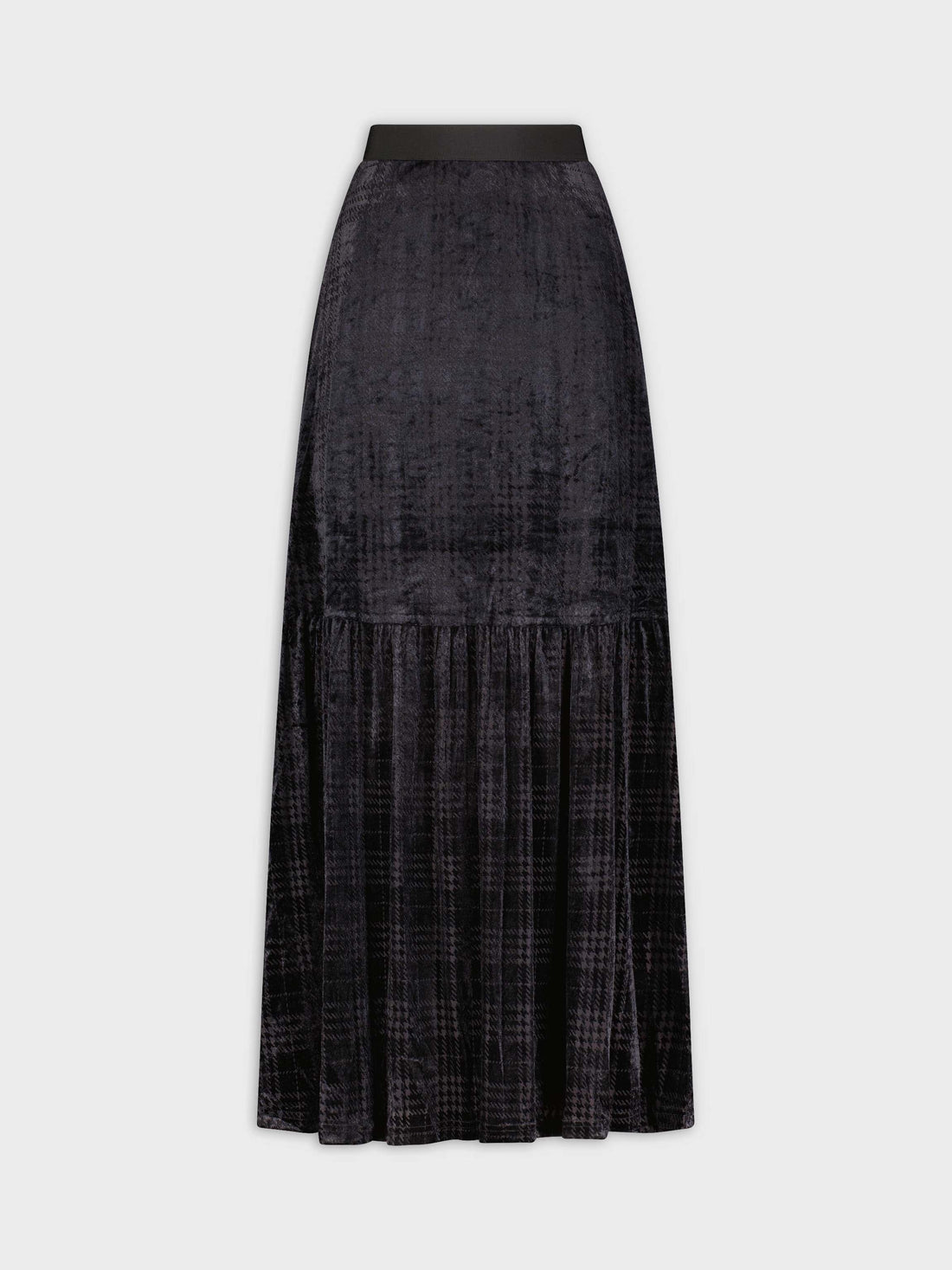 VELVET RUFFLE SKIRT-BLACK HOUNDSTOOTH