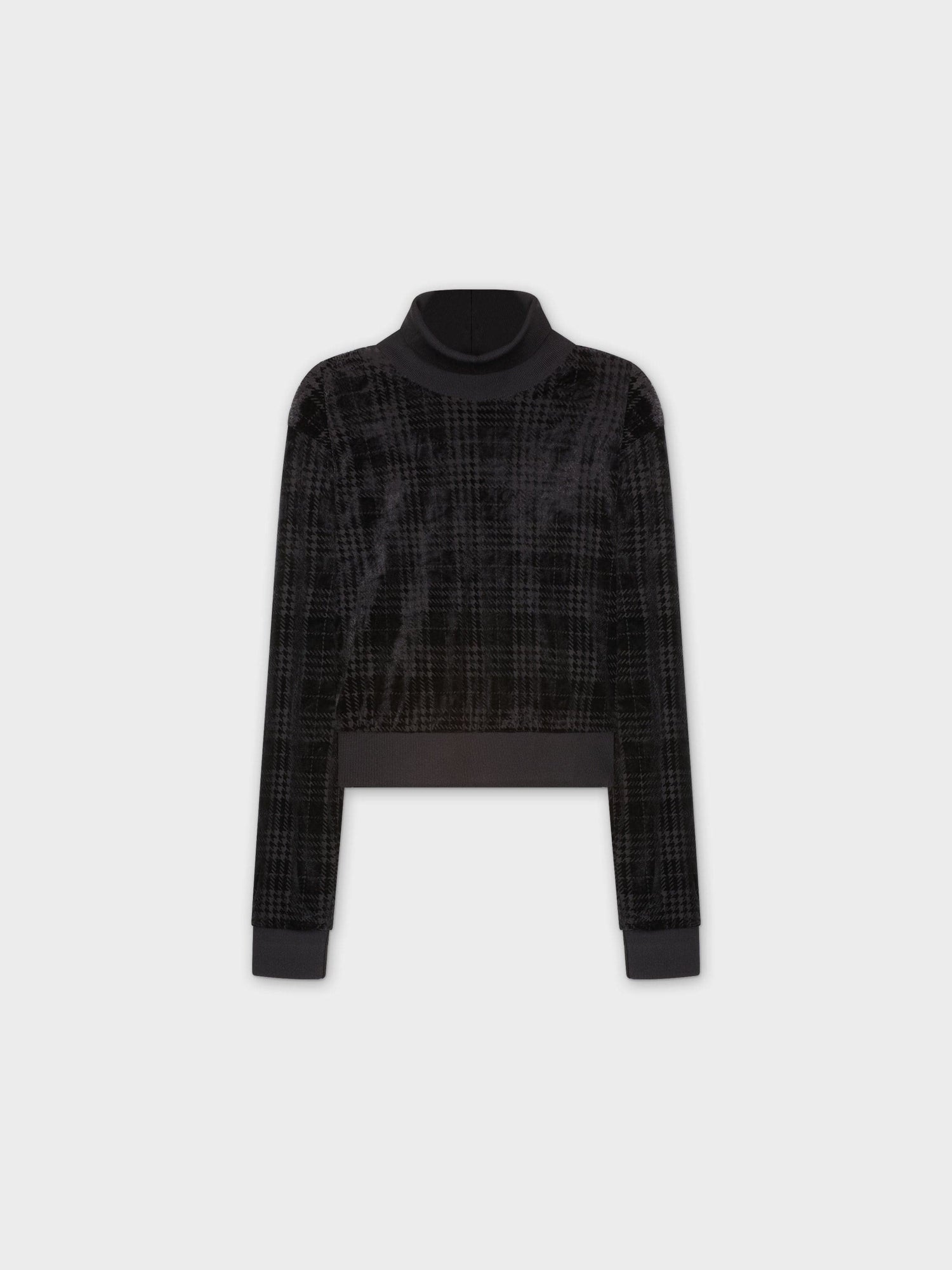 VELVET WAISTED TOP-BLACK HOUNDSTOOTH