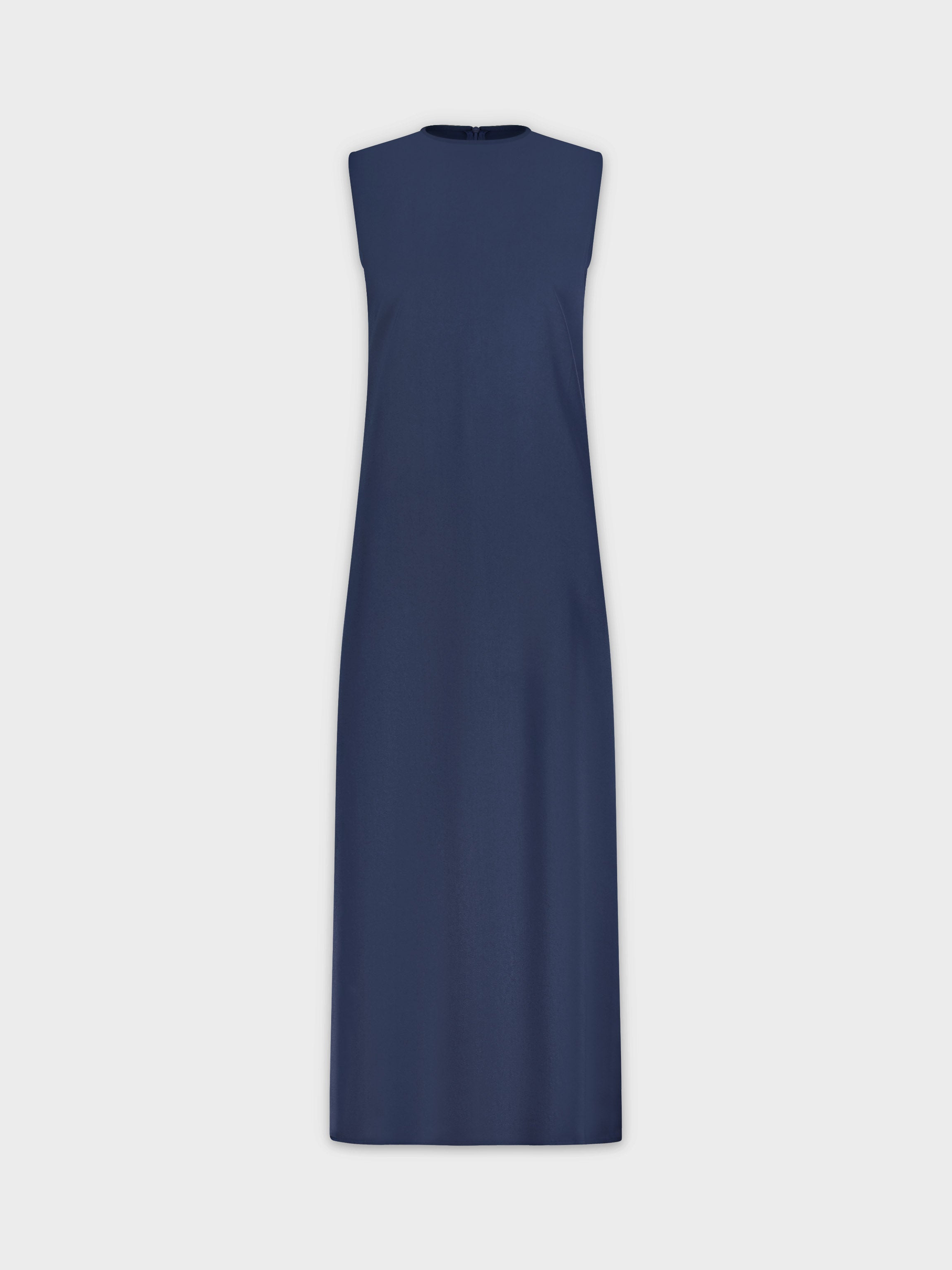 SLEEVELESS SATIN DRESS-NAVY