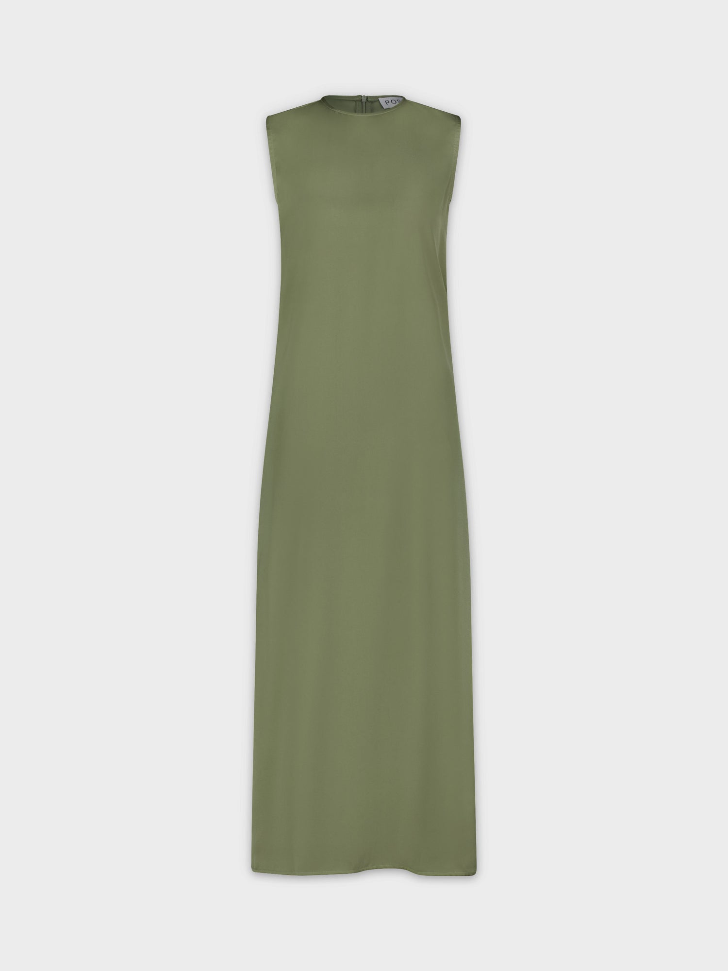 SLEEVELESS SATIN DRESS-OLIVE GREEN