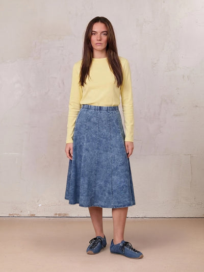 Paneled Flare Skirt 25"-Light Blue Wash