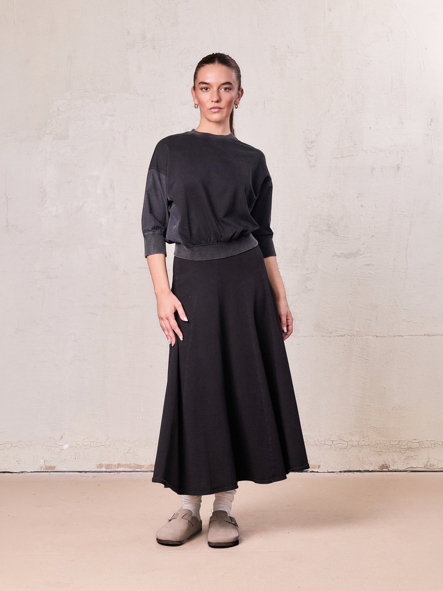 Paneled Flare Skirt 35"-Solid Black