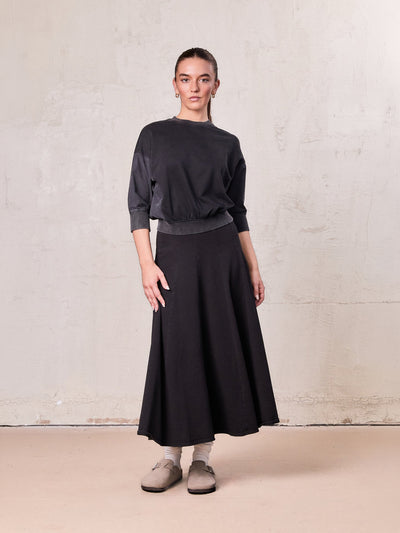 Paneled Flare Skirt 35"-Solid Black