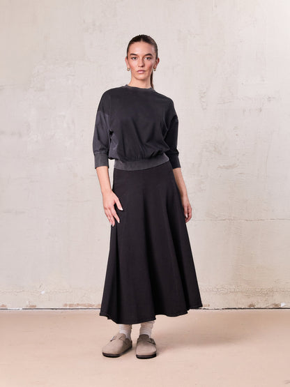 Paneled Flare Skirt 37"-Solid Black