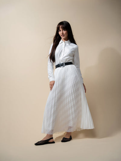 Perforated Pleated Skirt-White