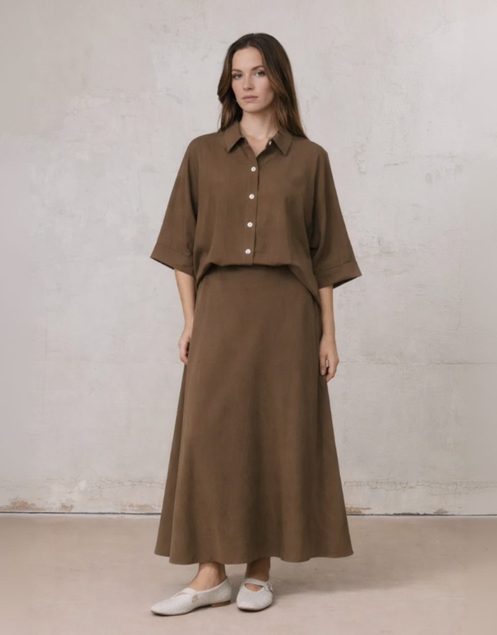 Crinkle  Skirt 37"-Brown