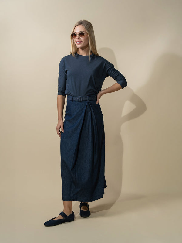 Pima Cotton Boxy Dolman Tee-Navy