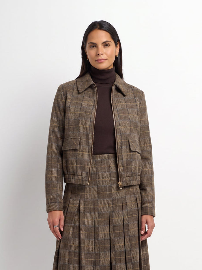 Plaid Bomber Jacket - Brown Plaid