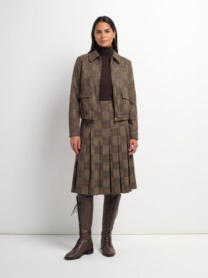 Plaid Pleat Pocket Skirt - Brown Plaid
