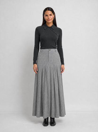 Pleat Bottom Yoke Skirt - Black/Grey