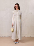 Pleat Front Button Down Dress-Pinstripe