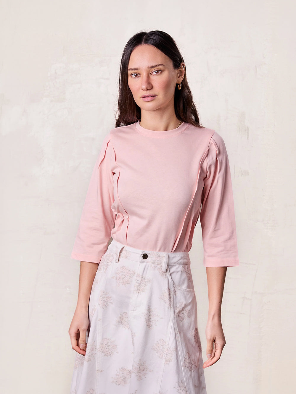 Pleat Seam T-shirt-Pink