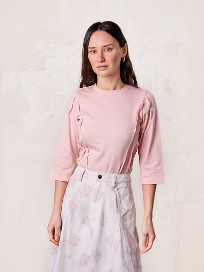 Pleat Seam T-shirt-Pink