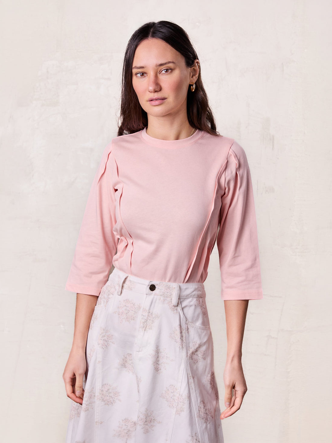 Pleat Seam T-shirt-Pink