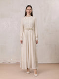 Pleat Top Silk/Linen Blend Dress-Oatmeal