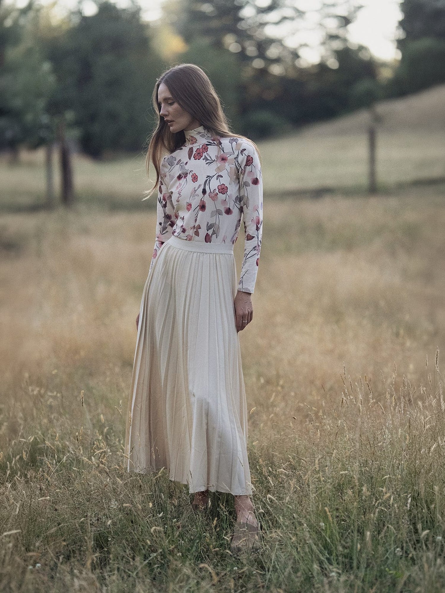 Pleated Skirt 37"-Ivory