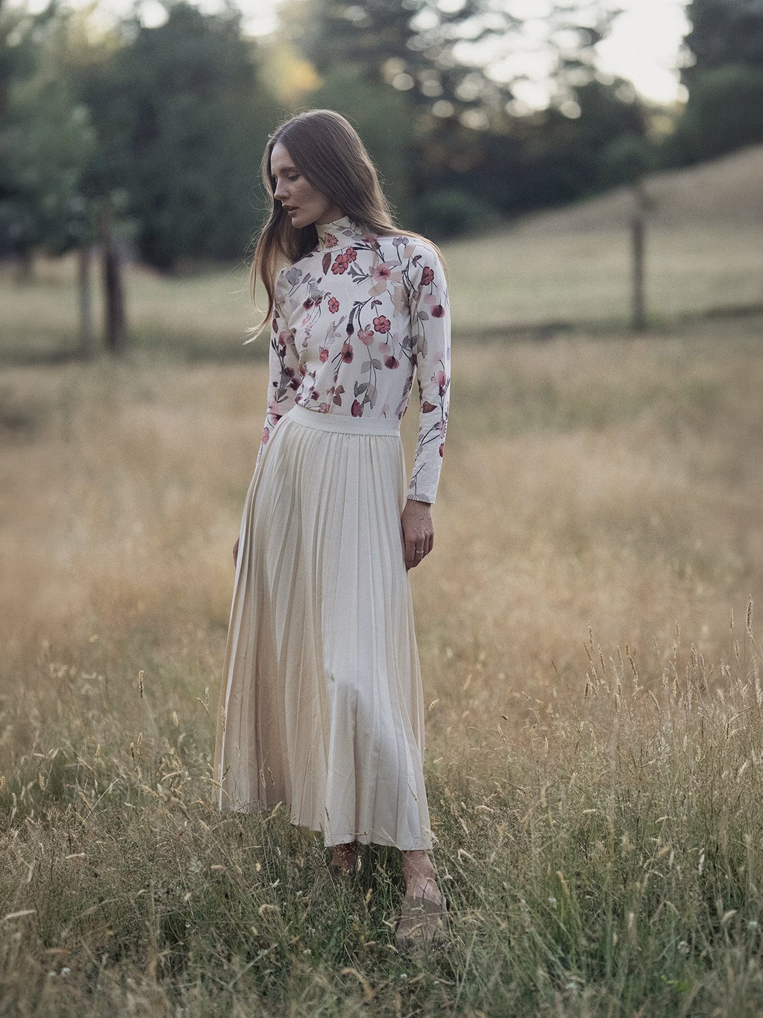 Pleated Skirt 37"-Ivory