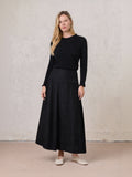 Pointed Yoke Dress Skirt-Black