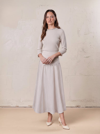 Pointed Yoke Dress Skirt-Ice Latte