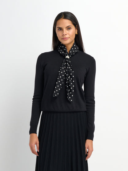 Polka Dot Scarf Sweater - Black