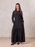 Prairie Bottom Shirt Dress-Black