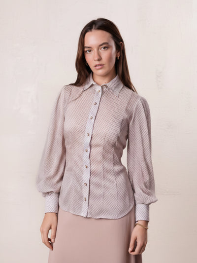Princess Style Printed Blouse-Cream