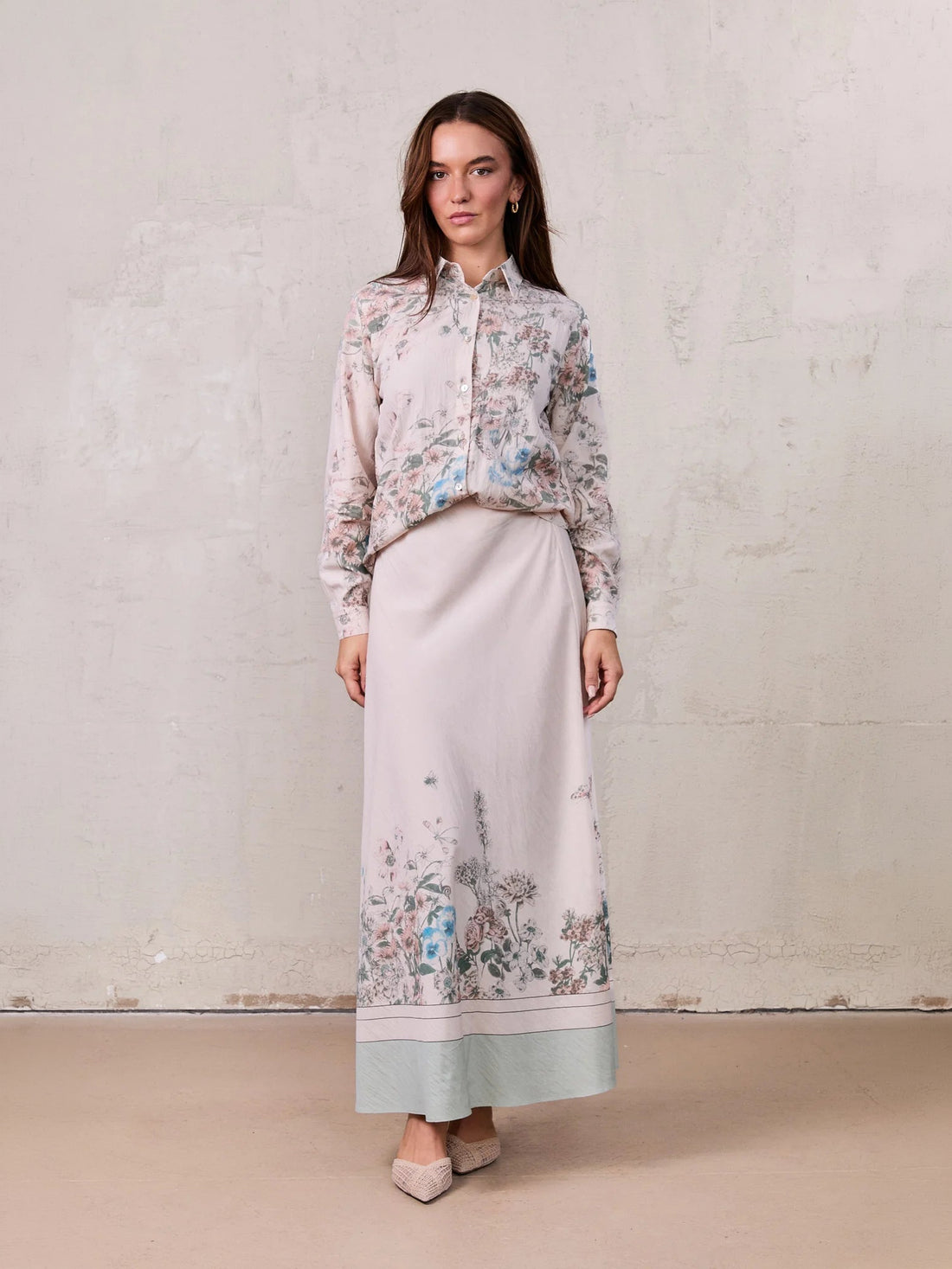 Print Slip Skirt-Floral Border